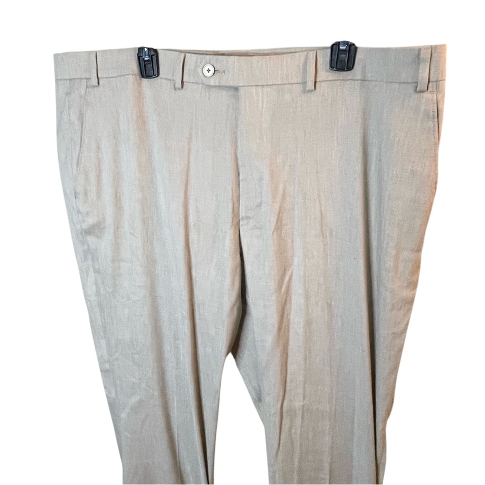 Calvin Klein Dress Pants Men 42x30 Beige Flat Front Linen Blend Summer Beach - Picture 4 of 8